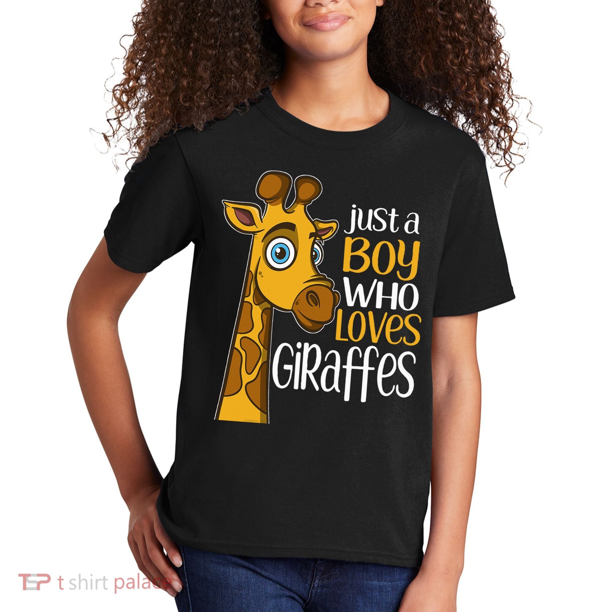 Just A Boy Who Loves Giraffes Funny Giraffe Kids T-Shirt