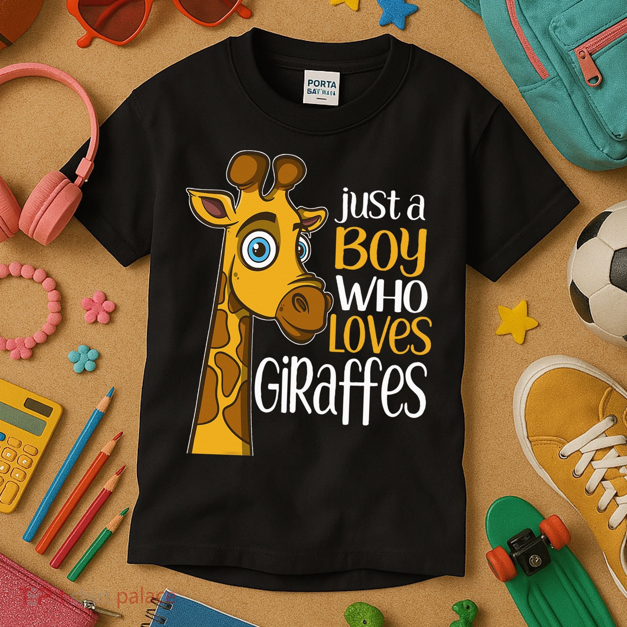 Just A Boy Who Loves Giraffes Funny Giraffe Kids T-Shirt
