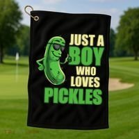 Just A Boy Who Loves Pickles Funny Pickle Boy Golf Towel thumb 1