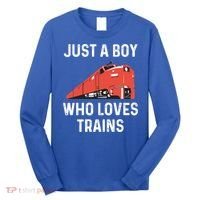 Just A Boy Who Loves Trains Great Gift Cool Boys Trainspotting Gift Long Sleeve Shirt thumb 0