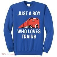 Just A Boy Who Loves Trains Great Gift Cool Boys Trainspotting Gift Sweatshirt thumb 0