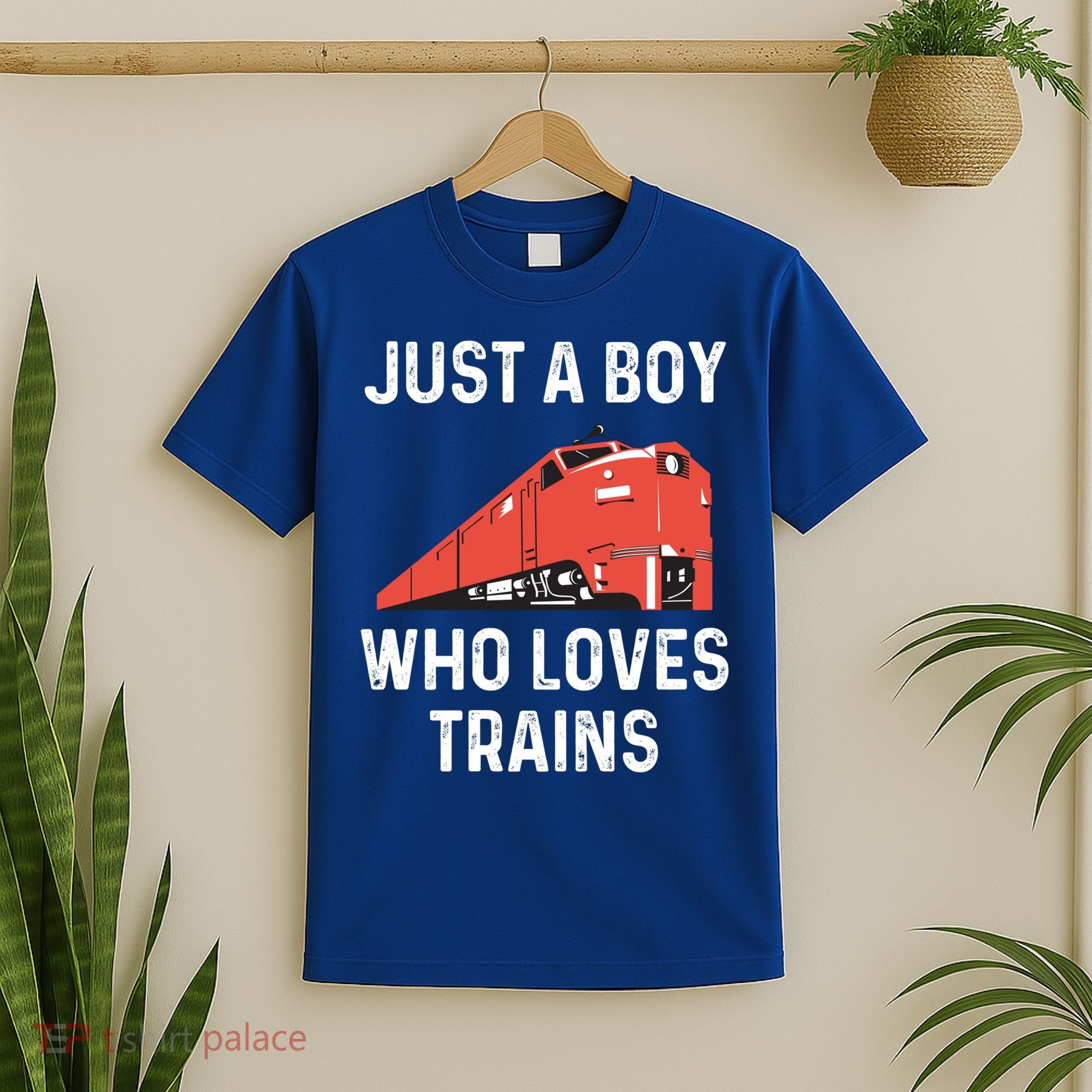 Just A Boy Who Loves Trains Great Gift Cool Boys Trainspotting Gift T-Shirt