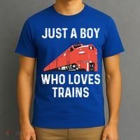 Just A Boy Who Loves Trains Great Gift Cool Boys Trainspotting Gift T-Shirt thumb 3