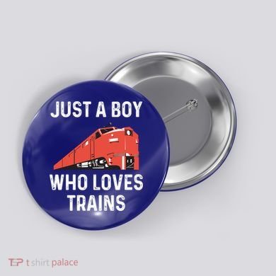 Just A Boy Who Loves Trains Great Gift Cool Boys Trainspotting Gift Button