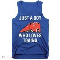 Just A Boy Who Loves Trains Great Gift Cool Boys Trainspotting Gift Tank Top thumb 0