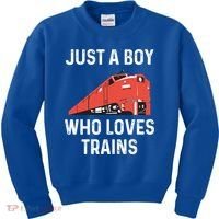 Just A Boy Who Loves Trains Great Gift Cool Boys Trainspotting Gift Kids Sweatshirt thumb 0