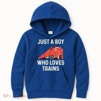 Just A Boy Who Loves Trains Great Gift Cool Boys Trainspotting Gift Kids Hoodie thumb 0