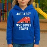 Just A Boy Who Loves Trains Great Gift Cool Boys Trainspotting Gift Kids Hoodie thumb 3