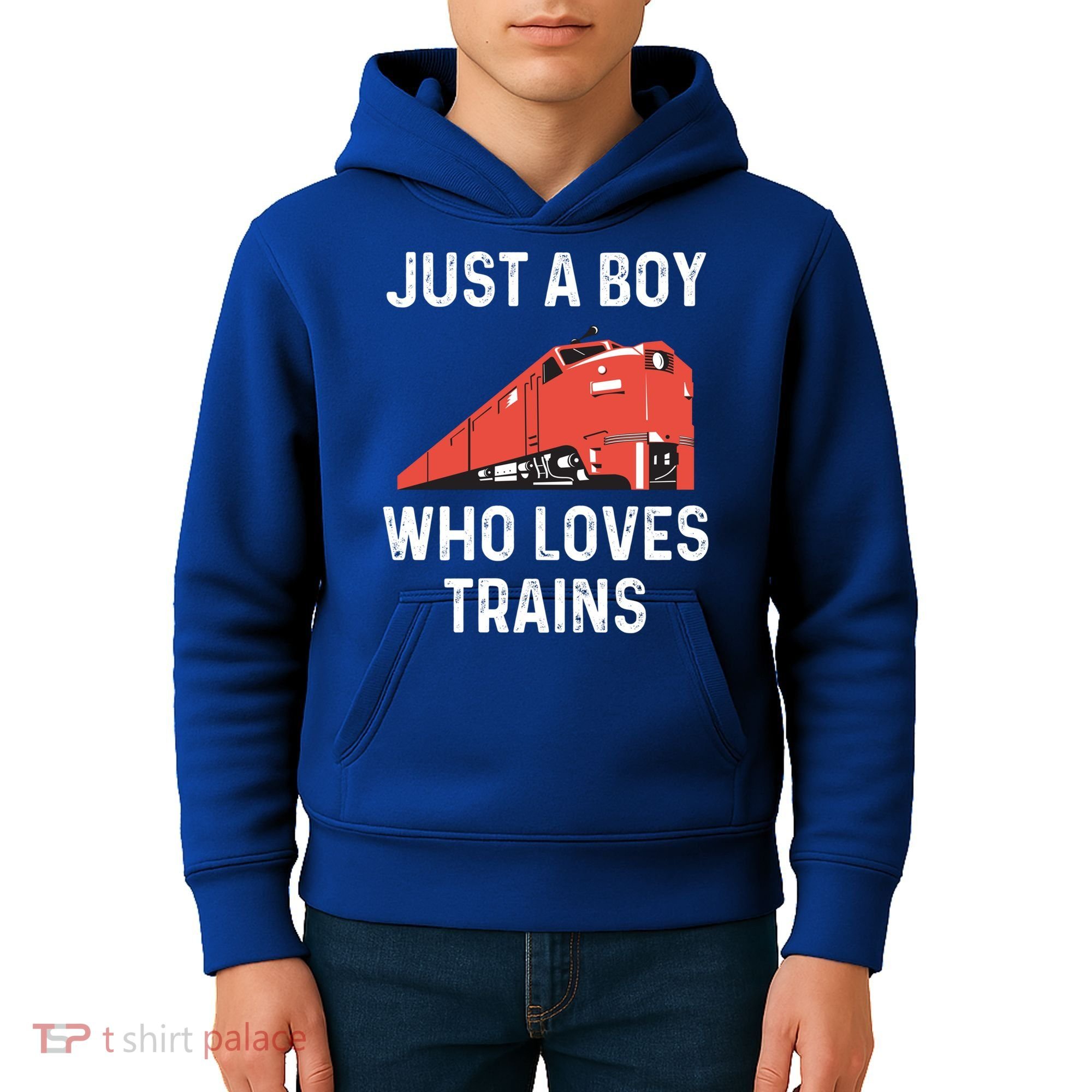 Just A Boy Who Loves Trains Great Gift Cool Boys Trainspotting Gift Kids Hoodie