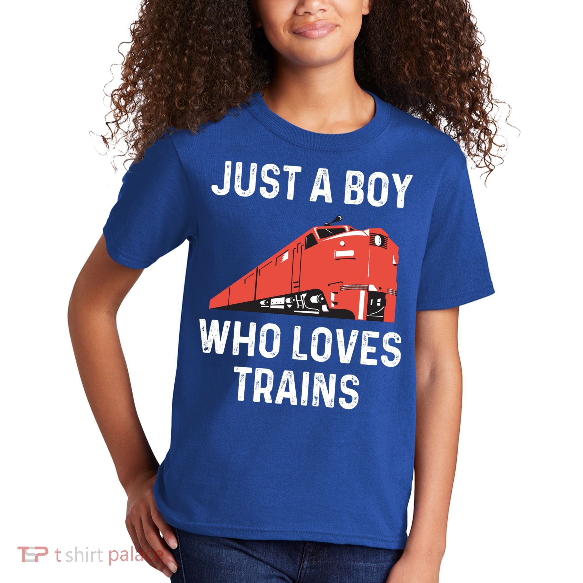 Just A Boy Who Loves Trains Great Gift Cool Boys Trainspotting Gift Kids T-Shirt