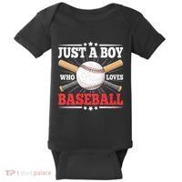 Just A Boy Who Loves Baseball Funny Baseball Player Baby Bodysuit thumb 0