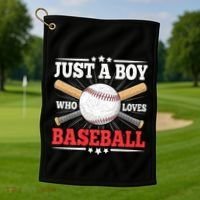 Just A Boy Who Loves Baseball Funny Baseball Player Golf Towel thumb 1
