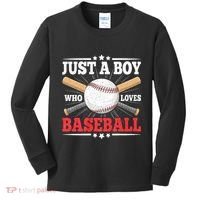 Just A Boy Who Loves Baseball Funny Baseball Player Kids Long Sleeve Shirt thumb 0