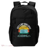 Just A Boy Who Loves Coding Computer Backpack thumb 0