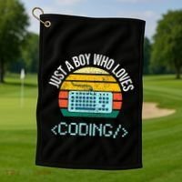 Just A Boy Who Loves Coding Computer Golf Towel thumb 1