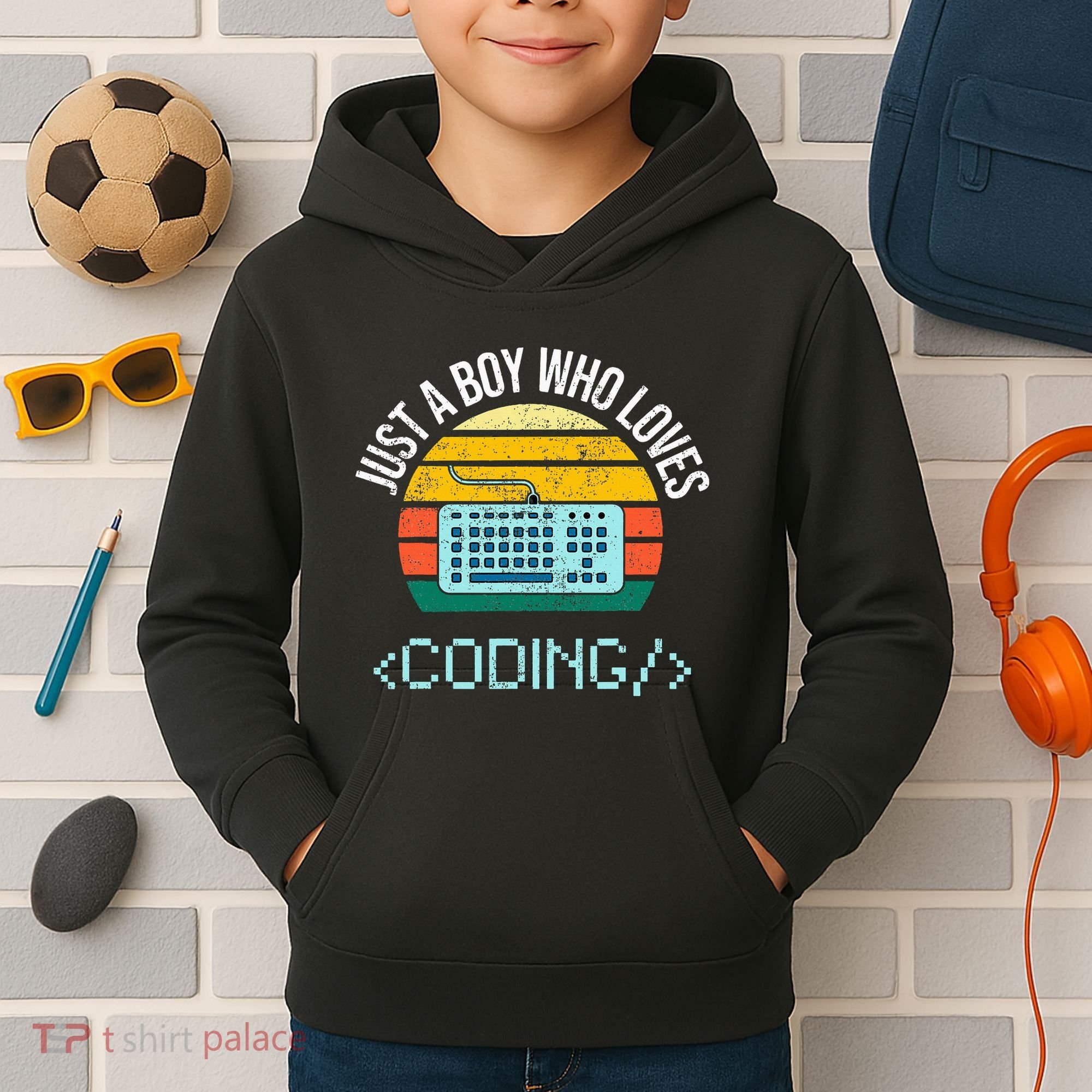 Just A Boy Who Loves Coding Computer Kids Hoodie