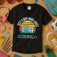 Just A Boy Who Loves Coding Computer Kids T-Shirt thumb 3