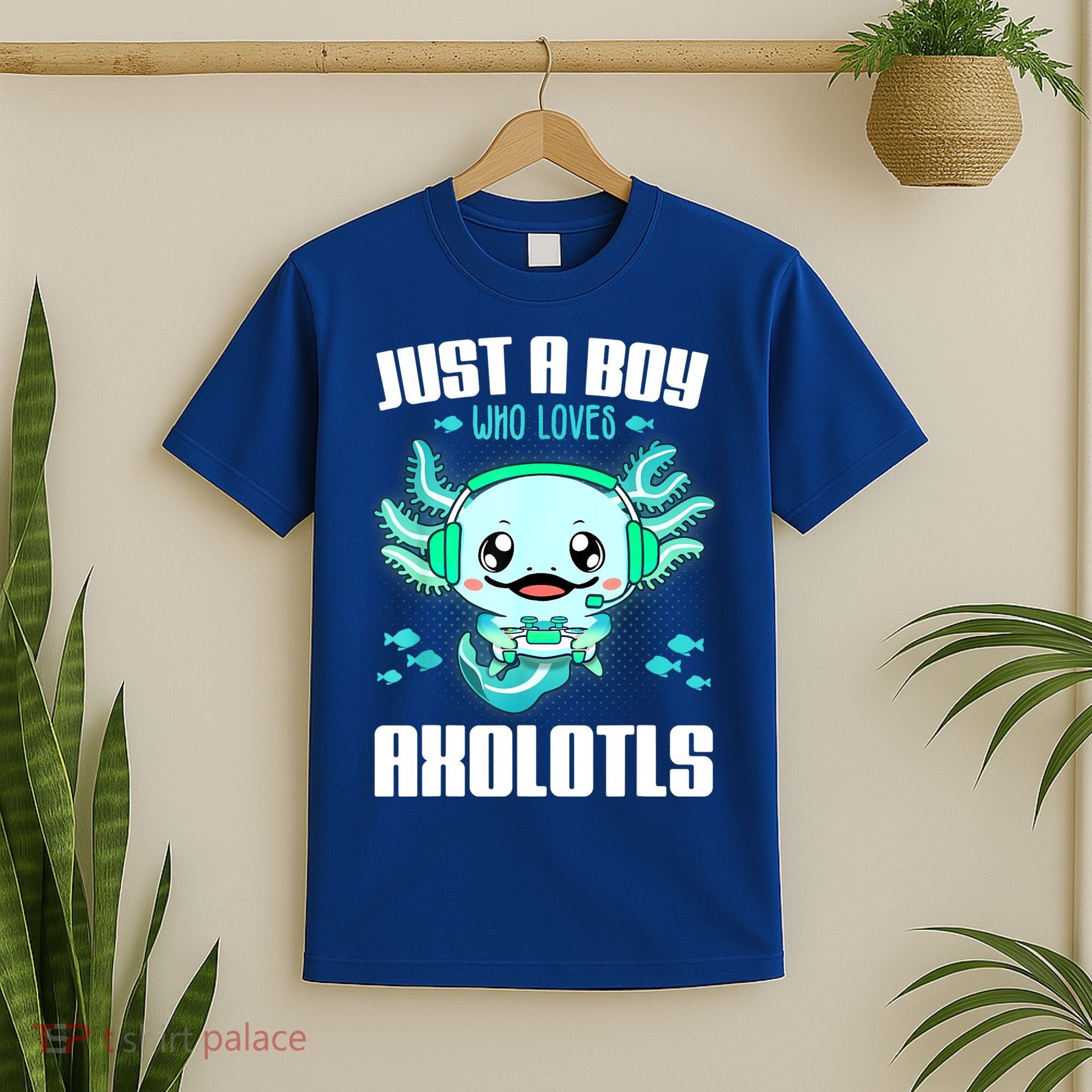 Just A Boy Who Loves Axolotls Funny Axolotl Gamer Kids Boys T-Shirt