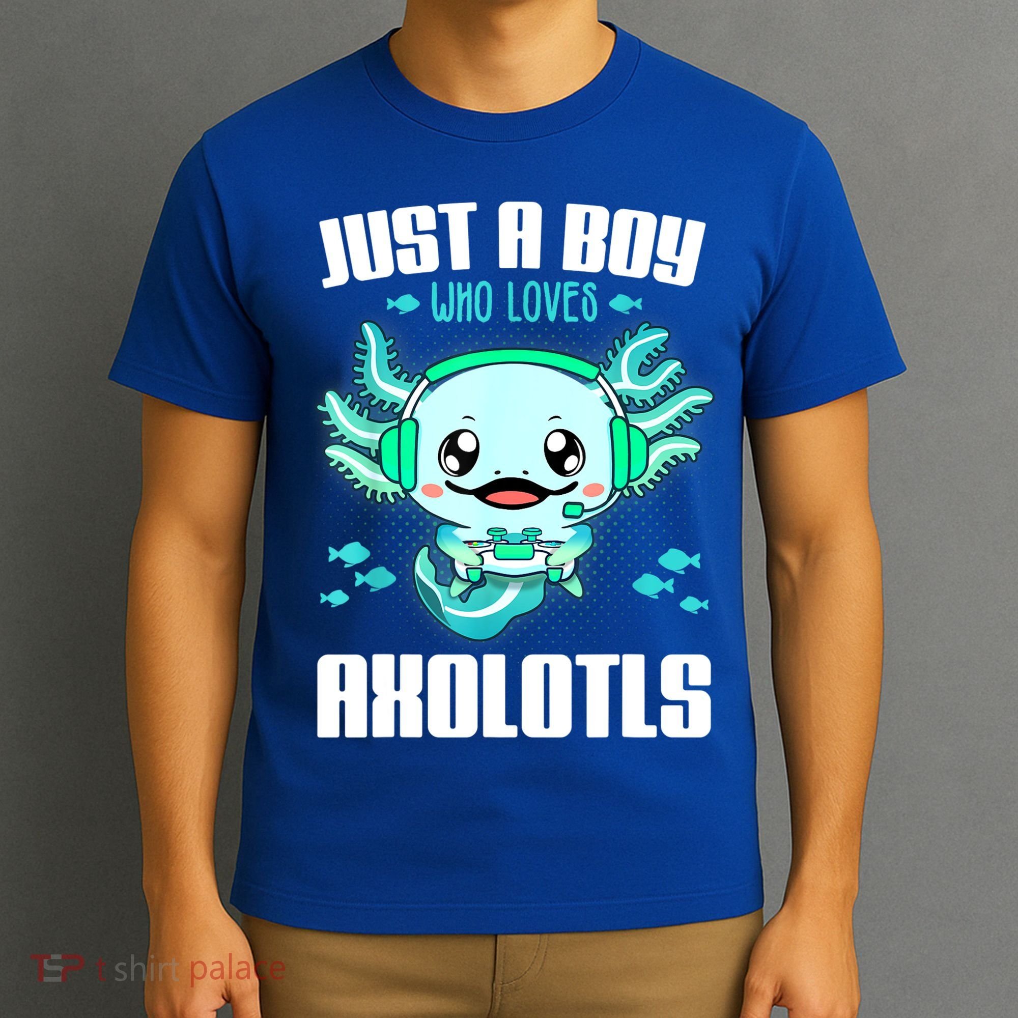 Just A Boy Who Loves Axolotls Funny Axolotl Gamer Kids Boys T-Shirt