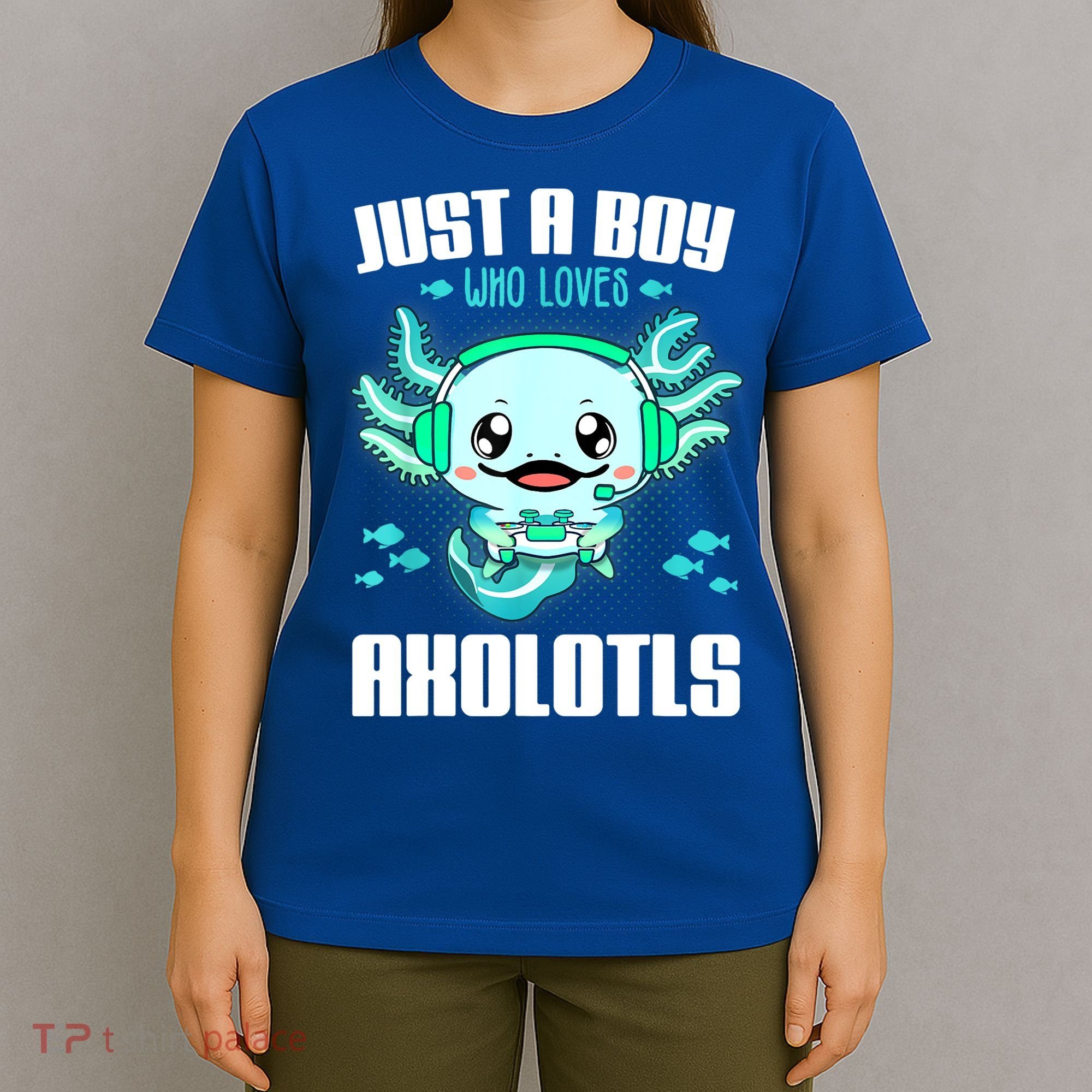 Just A Boy Who Loves Axolotls Funny Axolotl Gamer Kids Boys T-Shirt