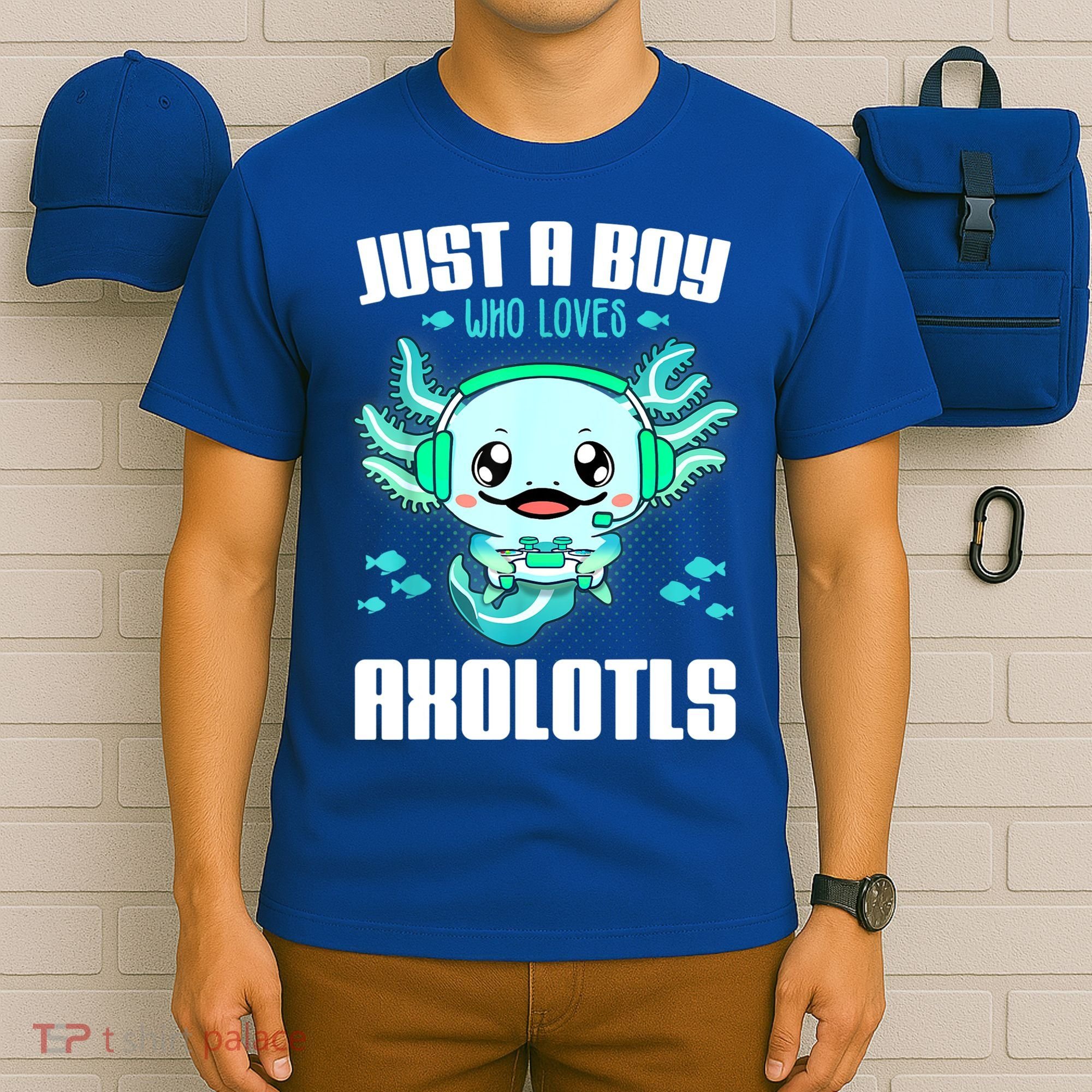 Just A Boy Who Loves Axolotls Funny Axolotl Gamer Kids Boys T-Shirt