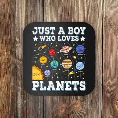Just A Bo_y Who Loves Planets Solar System Space Science Geek Coaster