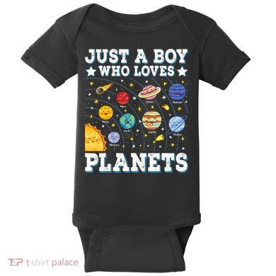 Just A Bo_y Who Loves Planets Solar System Space Science Geek Baby Bodysuit