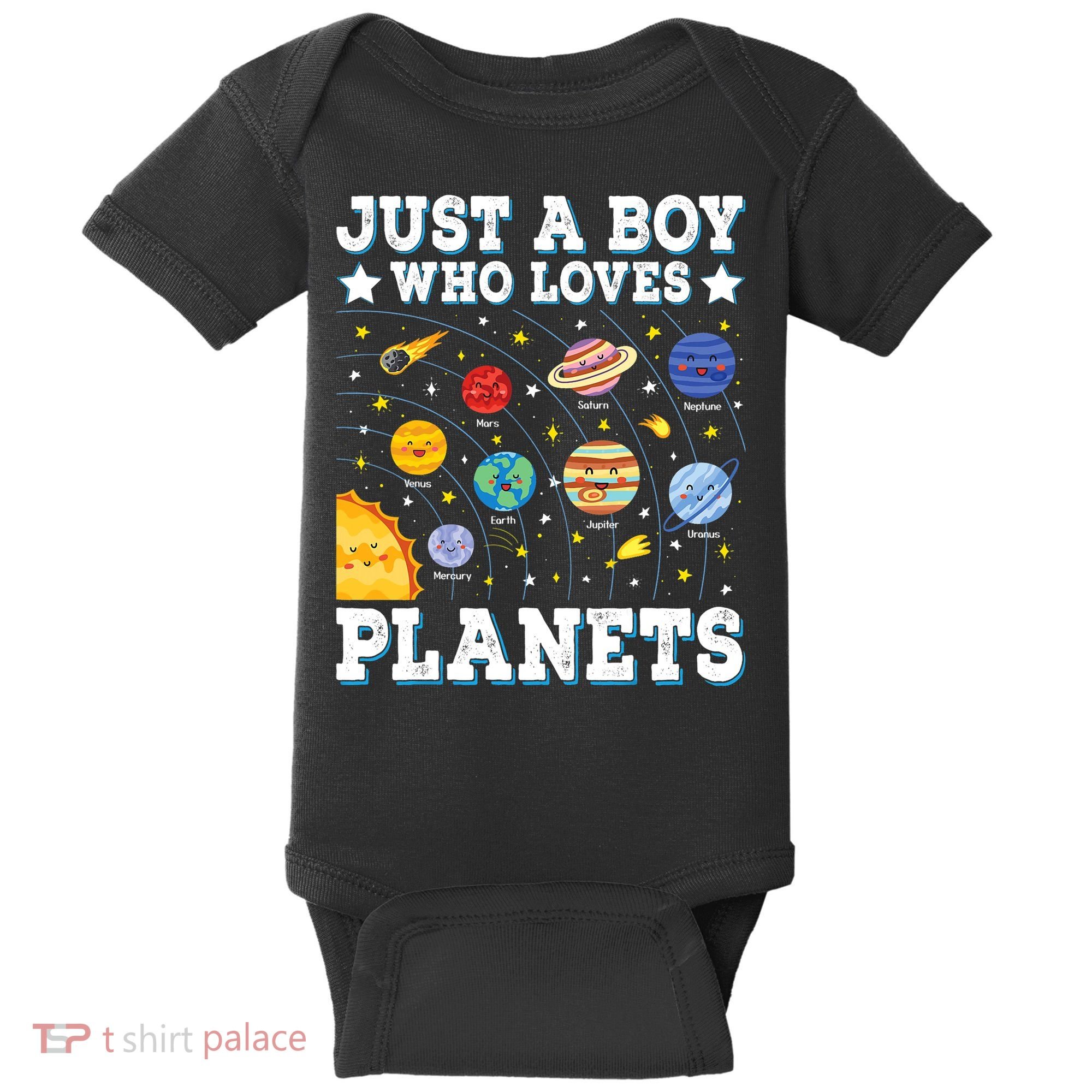 Just A Bo_y Who Loves Planets Solar System Space Science Geek Baby Bodysuit
