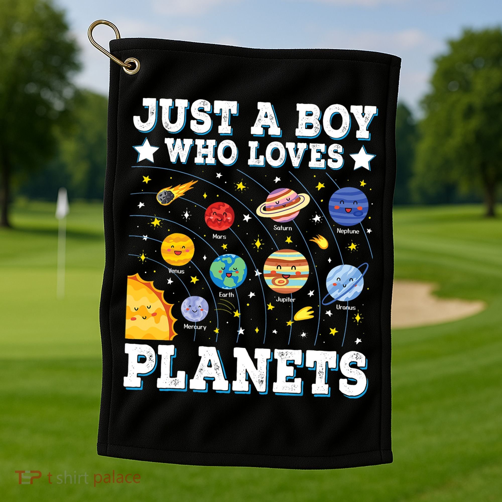 Just A Bo_y Who Loves Planets Solar System Space Science Geek Golf Towel