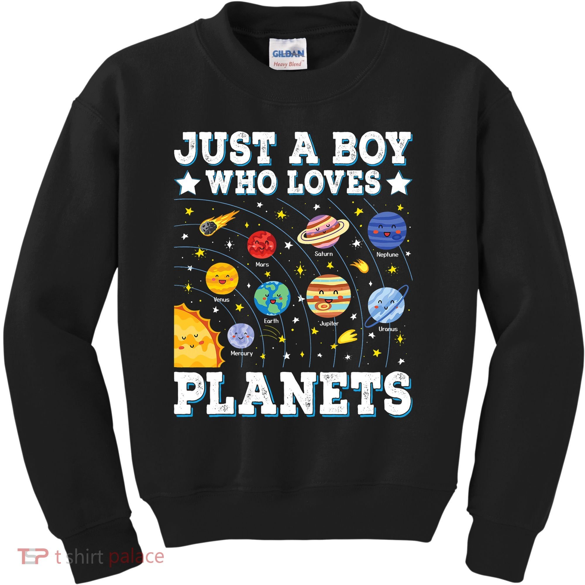 Just A Bo_y Who Loves Planets Solar System Space Science Geek Kids Sweatshirt