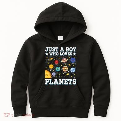 Just A Bo_y Who Loves Planets Solar System Space Science Geek Kids Hoodie