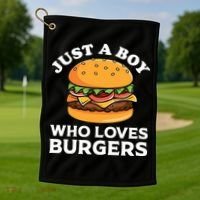 Just A Boy Who Loves Burger Cool Burger Gift Burger Boy Graphic Plus Size Shirt Golf Towel thumb 1
