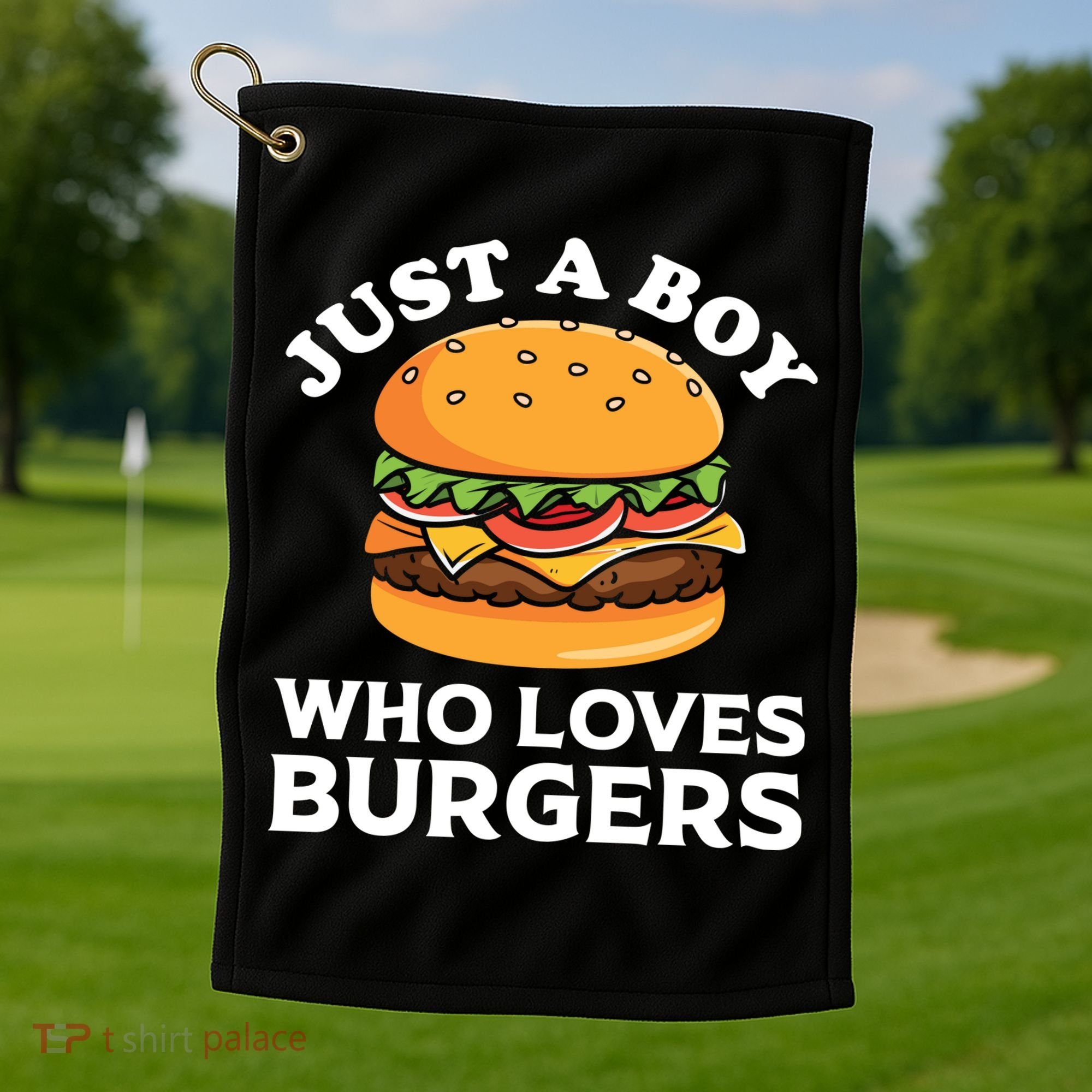 Just A Boy Who Loves Burger Cool Burger Gift Burger Boy Graphic Plus Size Shirt Golf Towel