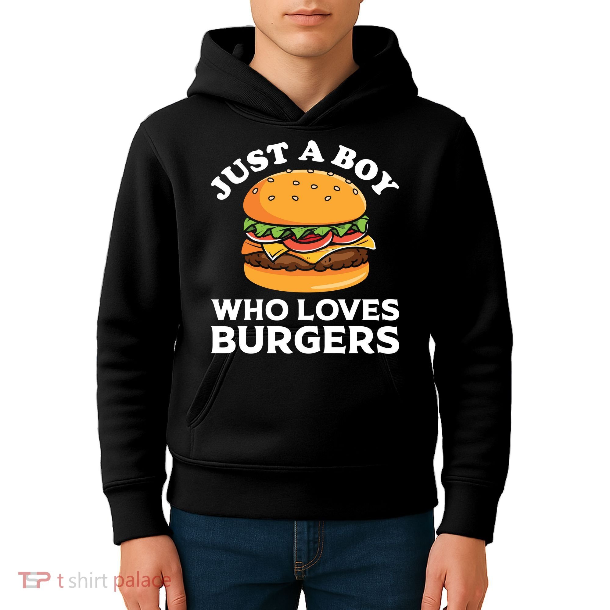 Just A Boy Who Loves Burger Cool Burger Gift Burger Boy Graphic Plus Size Shirt Kids Hoodie