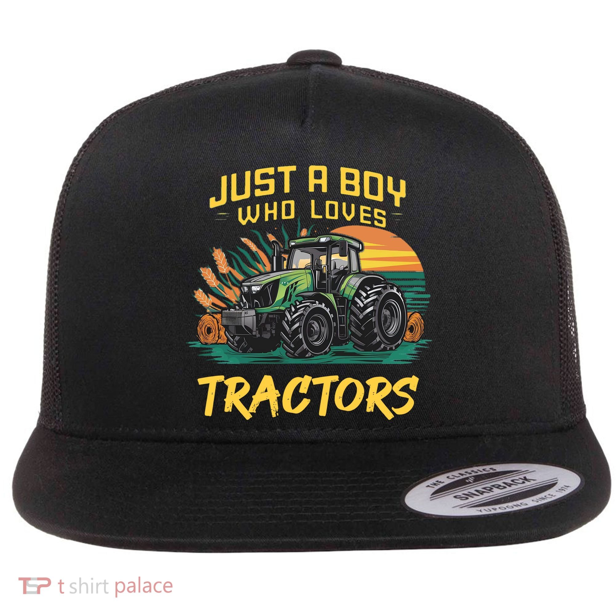 Just A Boy Who Loves Tractors Flat Bill Trucker Hat