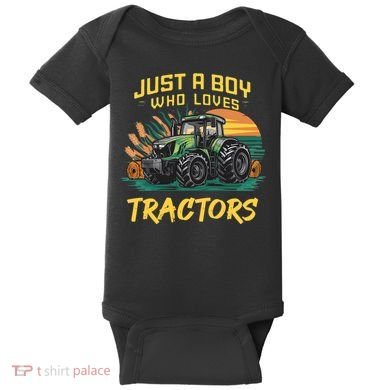 Just A Boy Who Loves Tractors Baby Bodysuit