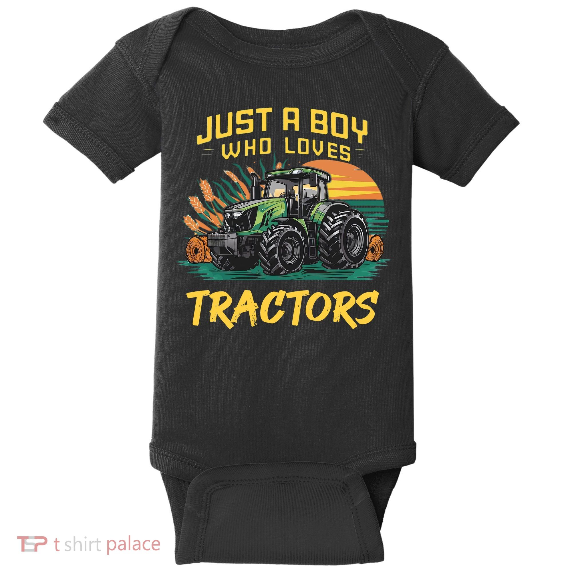 Just A Boy Who Loves Tractors Baby Bodysuit
