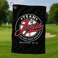 Jesus And Baseball Team Jesus Christian Matthew 2819 Verse Golf Towel thumb 1