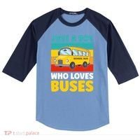 Just a Boy who loves Buses School Bus Raglan Baseball Sleeve Shirt thumb 0