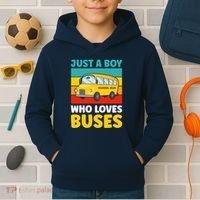 Just a Boy who loves Buses School Bus Kids Hoodie thumb 2