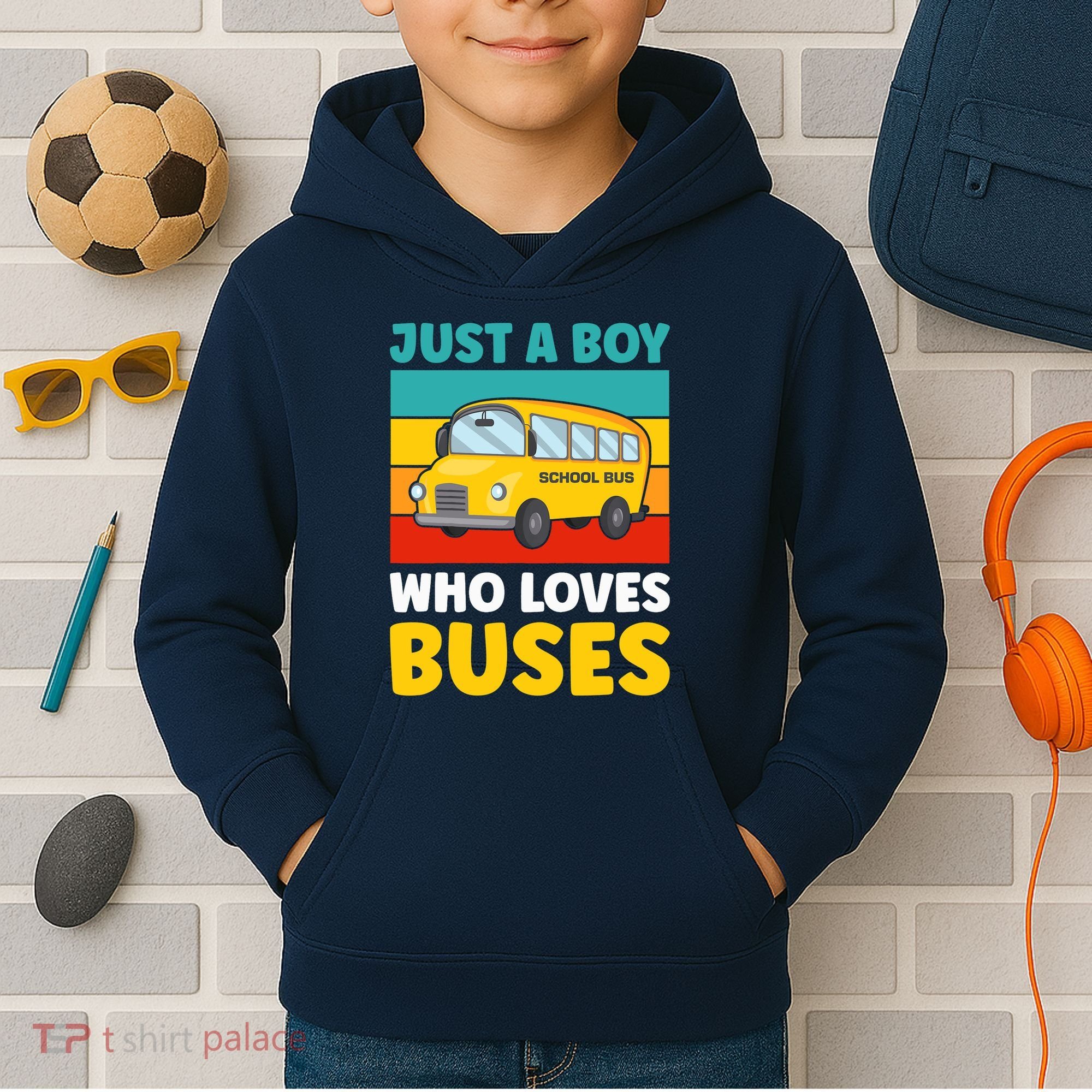 Just a Boy who loves Buses School Bus Kids Hoodie
