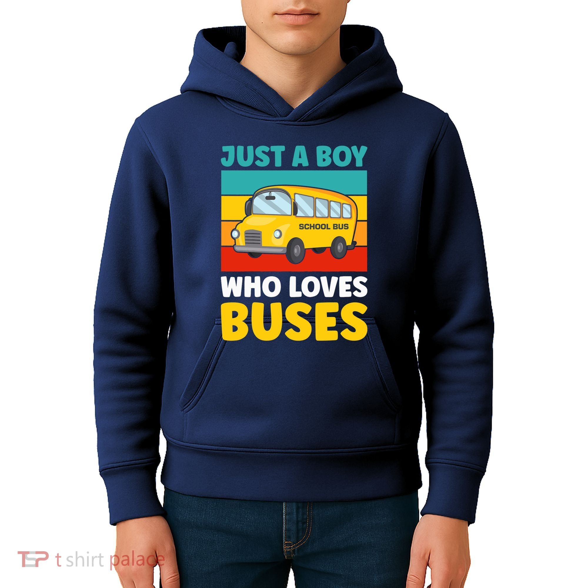 Just a Boy who loves Buses School Bus Kids Hoodie