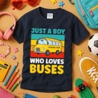 Just a Boy who loves Buses School Bus Kids T-Shirt thumb 3