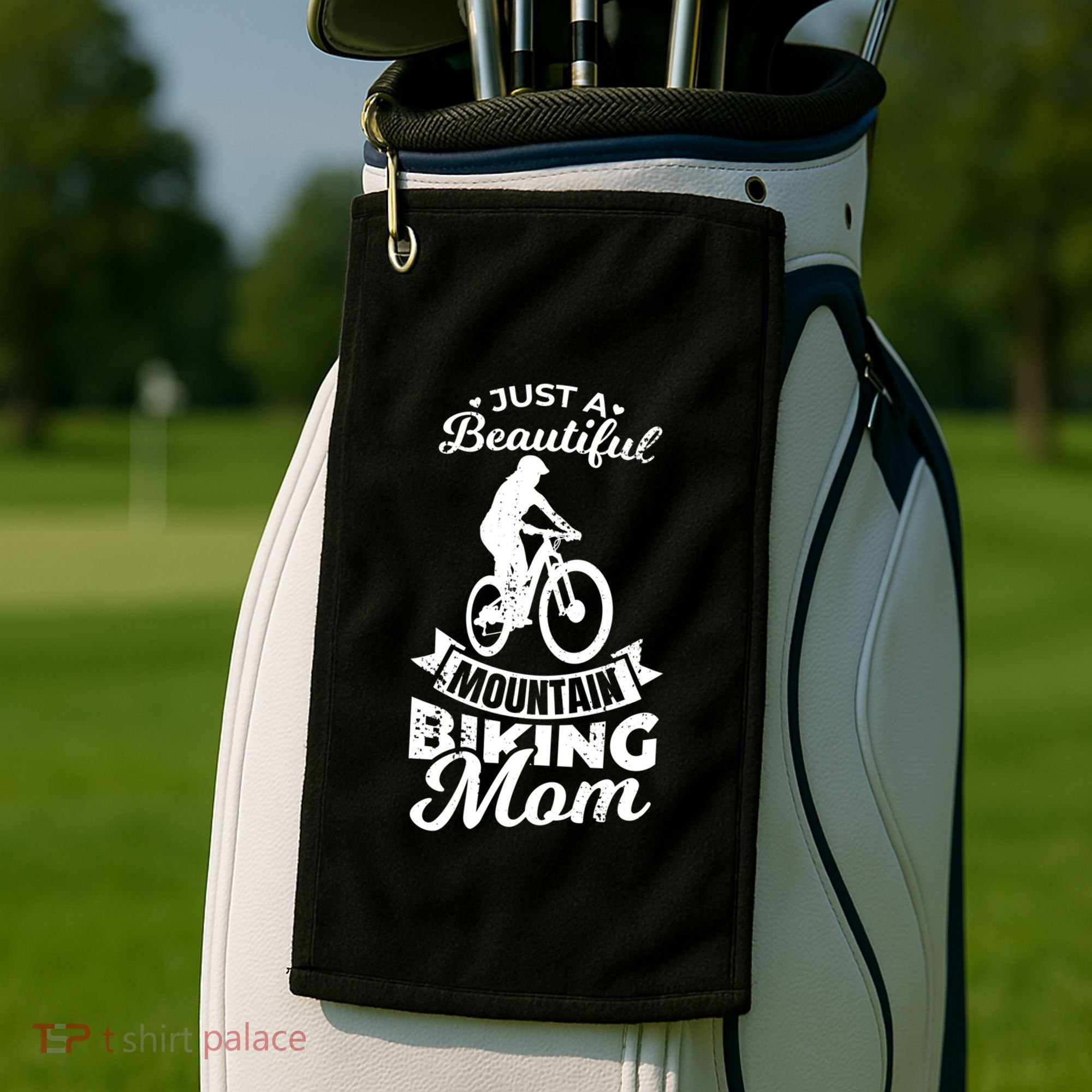 Just A Beautiful Mountain Biking Mom Meaningful Gift Golf Towel