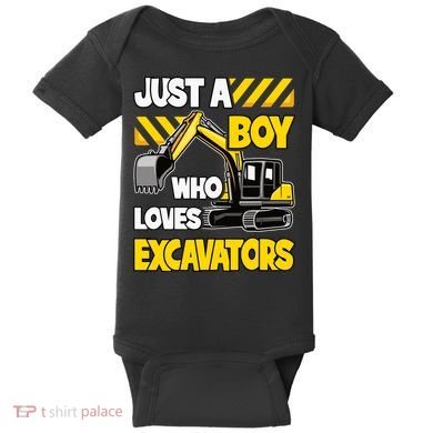 Just A Boy Who Loves Excavators Construction Vehicle Baby Bodysuit