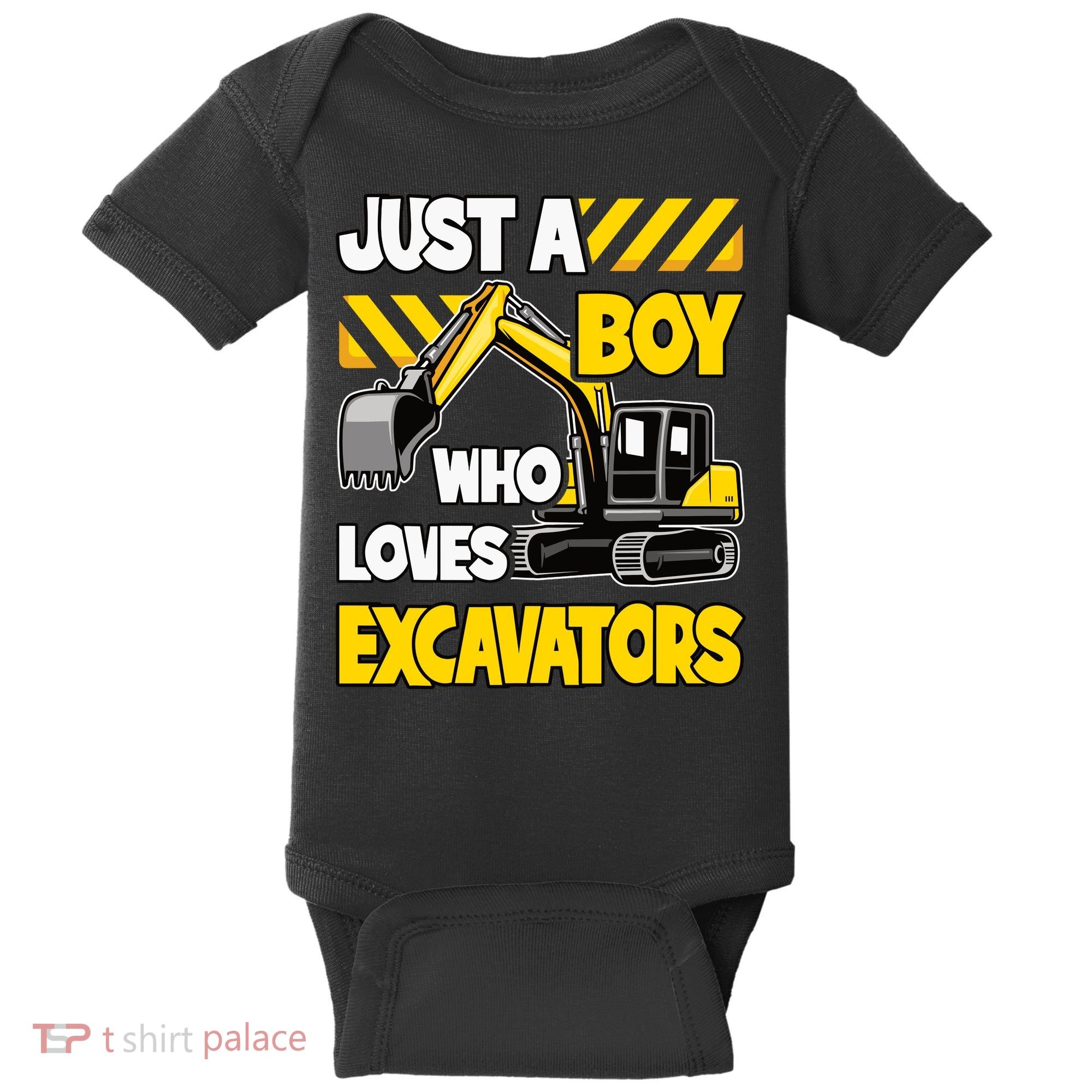 Just A Boy Who Loves Excavators Construction Vehicle Baby Bodysuit