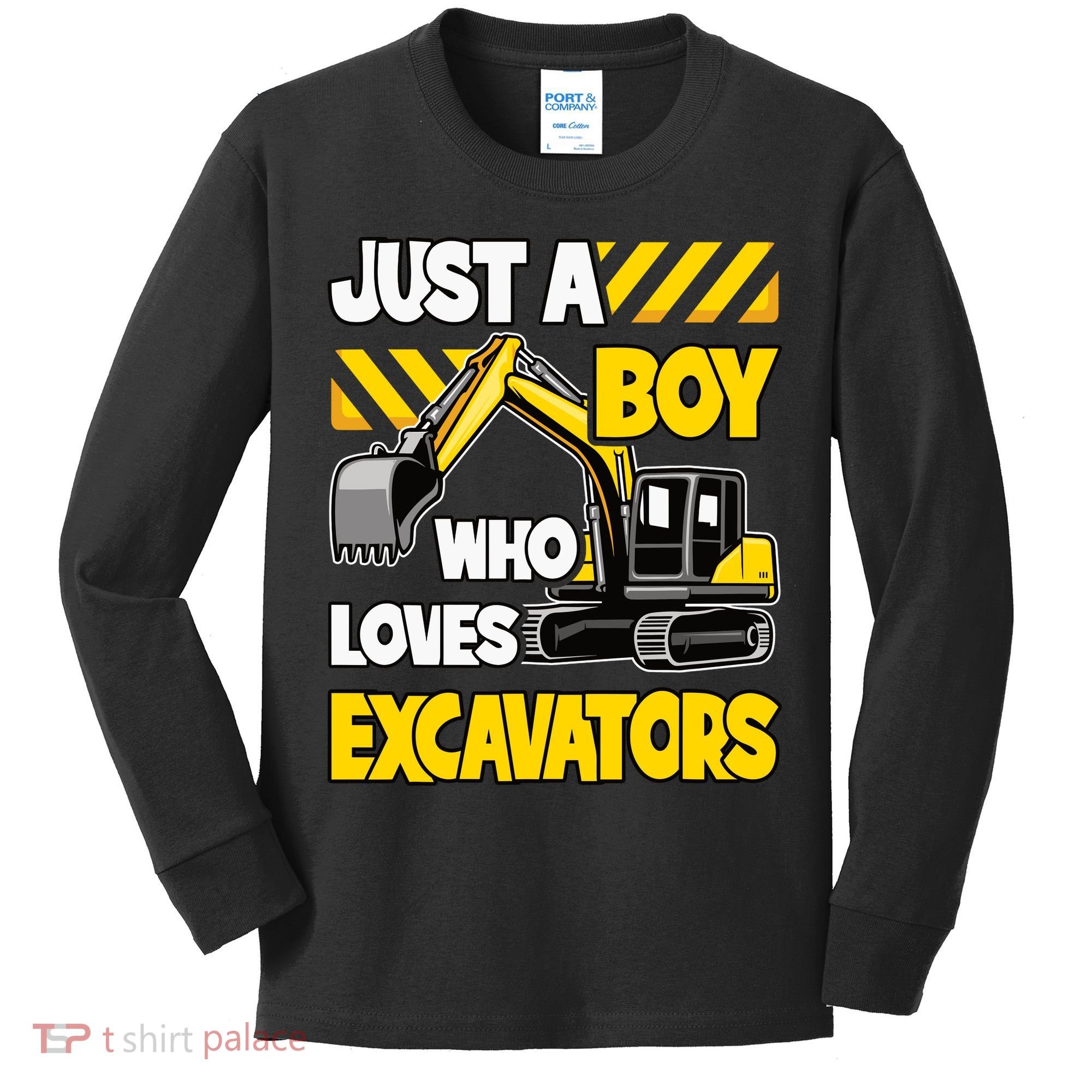 Just A Boy Who Loves Excavators Construction Vehicle Kids Long Sleeve Shirt