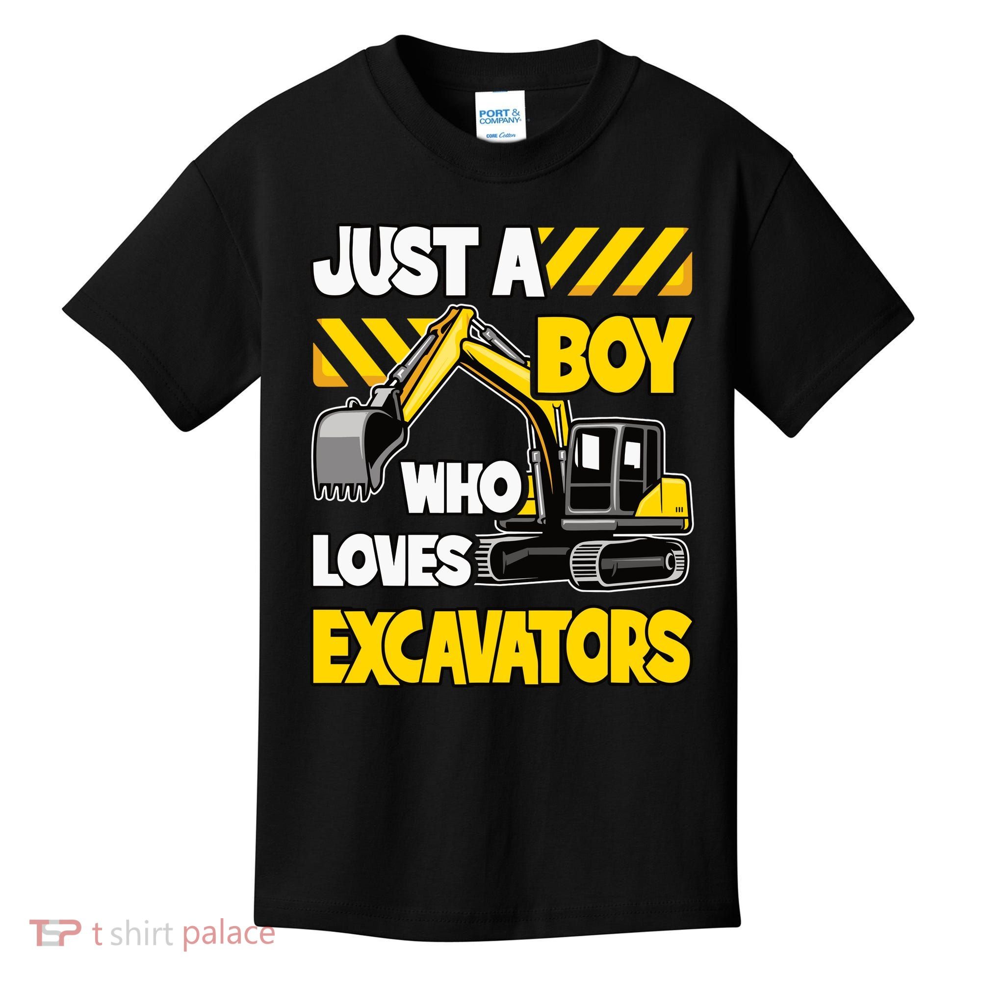 Just A Boy Who Loves Excavators Construction Vehicle Kids T-Shirt