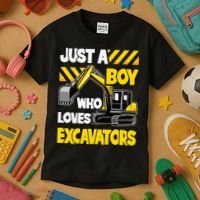 Just A Boy Who Loves Excavators Construction Vehicle Kids T-Shirt thumb 3