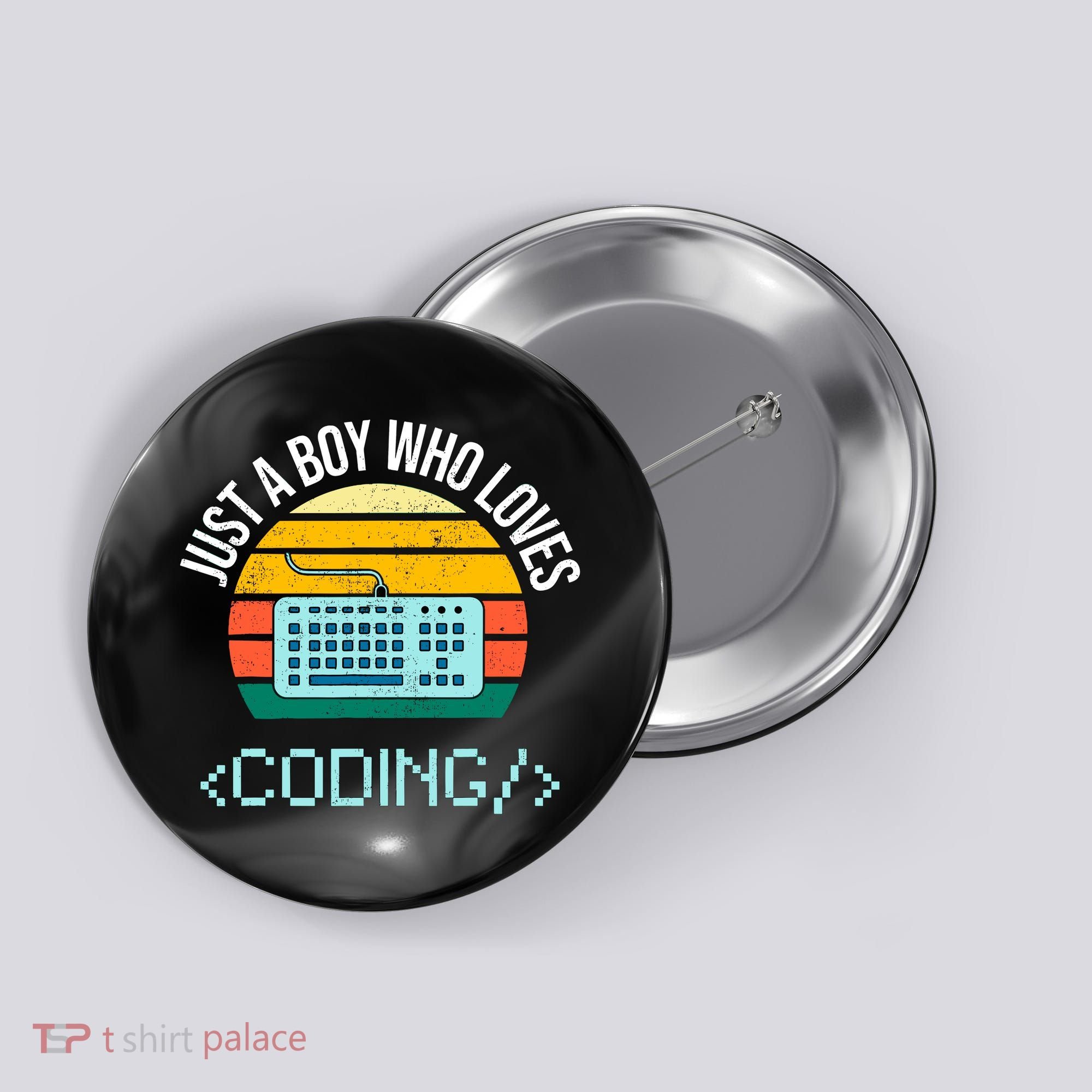 Just A Boy Who Loves Coding Computer Funny Button